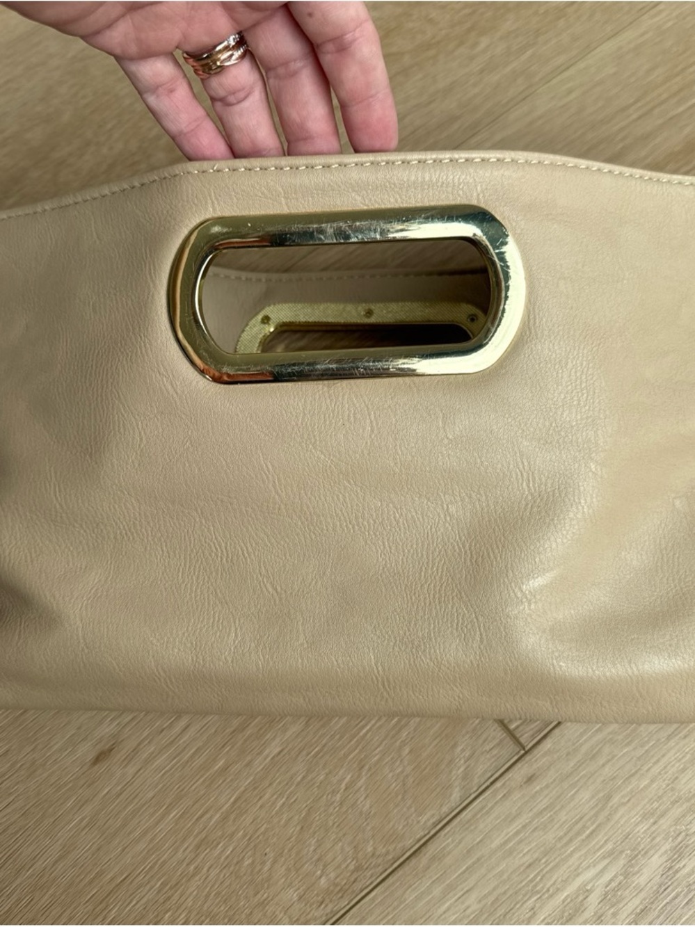 Candie's Beige Clutch with Gold Handle Accent